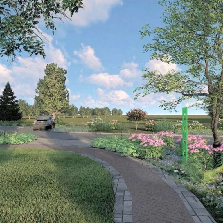Westport Museum's new garden design with a view of the sidewalk