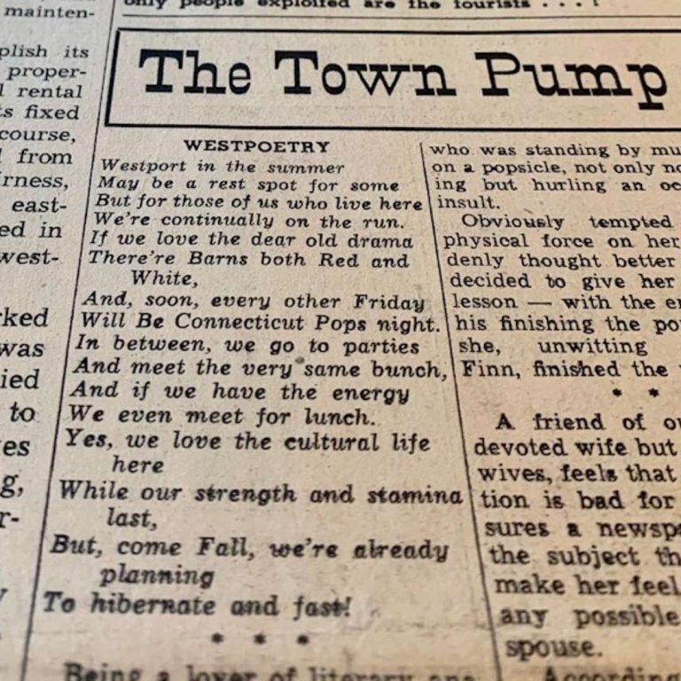 A newspaper clipping of section reading: The Town Pump