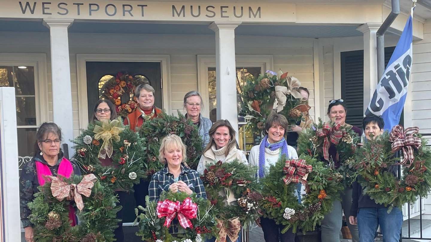 wreath making workshop at Westport Museum during Holly Days