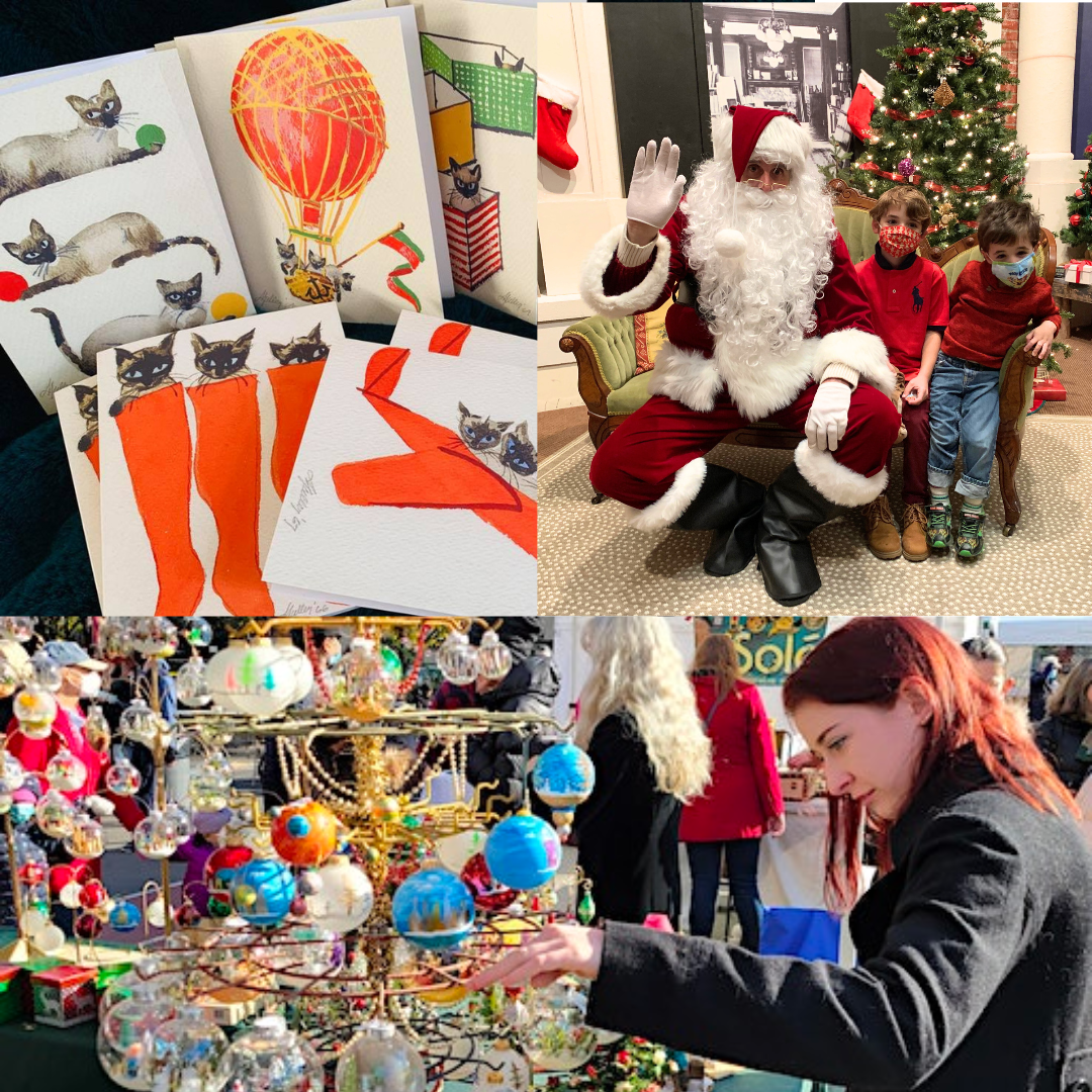 Merchandise and guests at the annual Winter Market, attended by Santa
